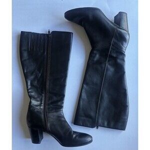 Arturo Chiang Black Leather Knee High Boots Women’s 7.5 Block Heel Zip